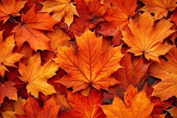 Naklejka na ściany i meble Autumn maple leaves background, close up. Fall season concept.