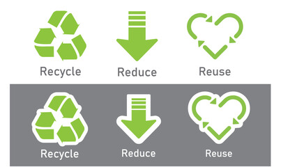 The symbols for reduce, reuse, recycle.