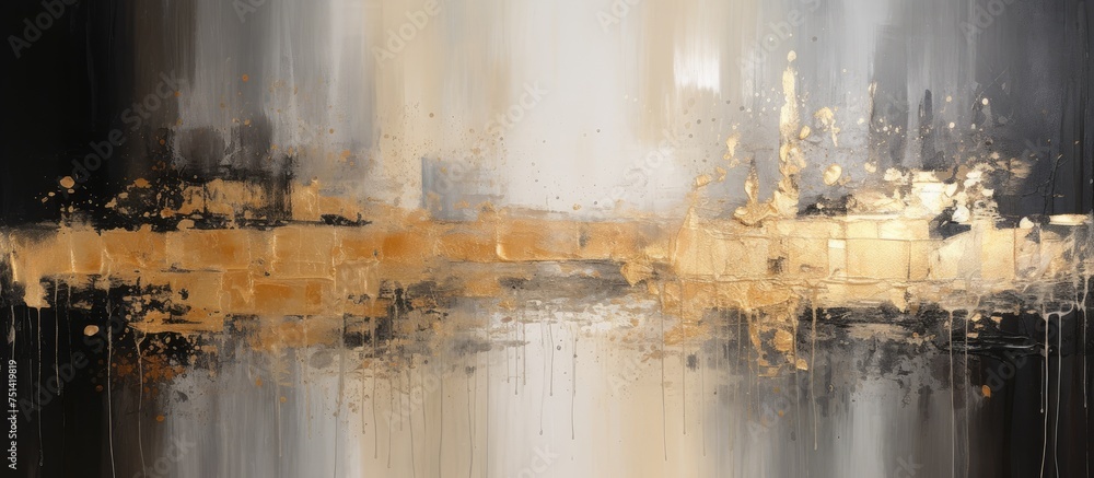 Poster a captivating abstract painting showcasing a striking fusion of gold and black colors. the artwork f