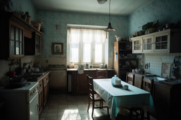 3D illustration of retro kitchen , generative AI