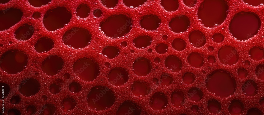 Poster this close-up showcases a vivid red surface with bubbles that add depth and texture to the scene. th