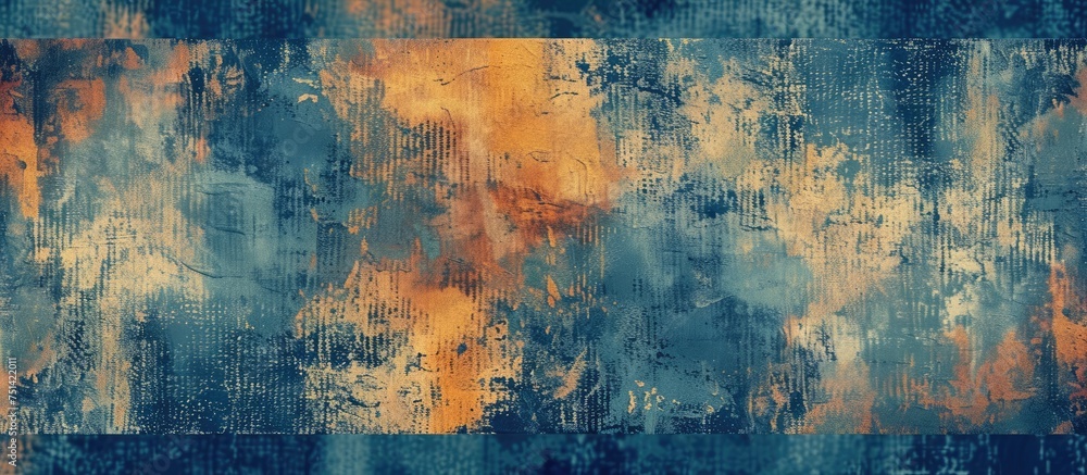 Poster a blue and yellow background with a pattern created on a rough canvas texture, imitating the natural