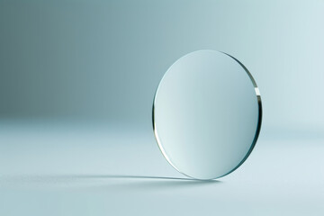one thin lens of glass without glasses separately, is motionless in the air, light background - 751422218
