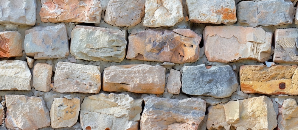 Poster this close-up shot showcases a stone wall constructed entirely of rocks. the rugged texture of the r