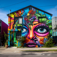 Colorful street art in a vibrant urban neighborhood