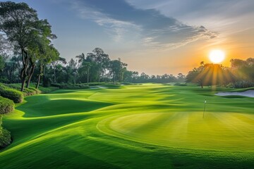 Golf course at sunset