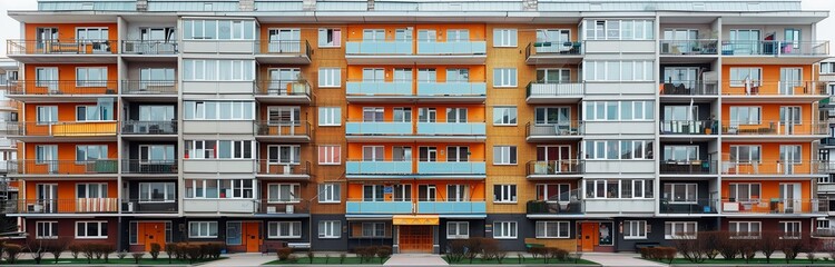 Fototapeta premium isolated multi flat building with color facade and lots of windows