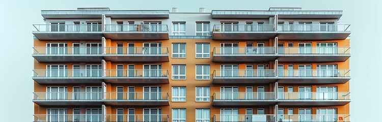 isolated multi flat building with color facade and lots of windows