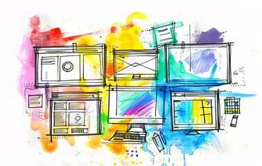 web design a website wireframe sketch in watercolor 