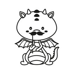 cute dragon outline vector illustration, fathers day card with funny animal, simple print for kids