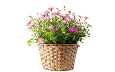 Rattan Pot with Aster in Scallop Design isolated on transparent Background