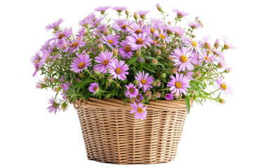 Fototapeta na wymiar Rattan Pot with Aster in Scallop Design isolated on transparent Background