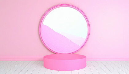 blank pink display background with minimal style blank stand for showing product or product presentation