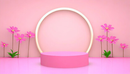 blank pink display background with minimal style blank stand for showing product or product presentation