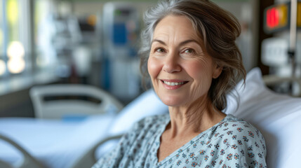 Fototapeta premium An elderly woman in a hospital bed, conveying a healthcare concept. Ai generative illustration