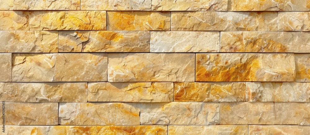 Aufkleber a stone wall featuring a seamless texture in yellow and brown colors, suitable for interior designs 