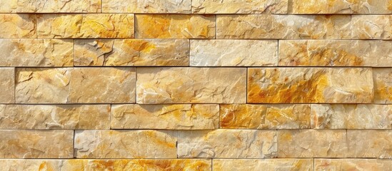 A stone wall featuring a seamless texture in yellow and brown colors, suitable for interior designs and cladding projects. The combination of colors adds depth and visual interest to the surface.