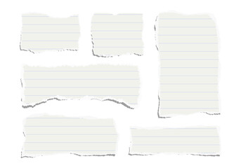 Set of torn pieces of lined paper isolated on a white background. Paper collage. Vector illustration. - obrazy, fototapety, plakaty