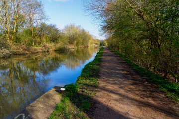 Fototapeta na wymiar Down the disused Erewash Canal in Ilkeston, Derbyshire on a spring morning.