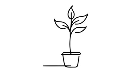Continuous line drawing of a flower in a pot. Beautiful flower Isolated on a white background. Vector illustration