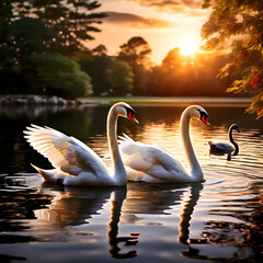 Fototapeta premium Tranquil Swan Serenade- Generative AI