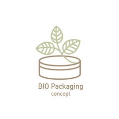 Cabilock Round Wooden Box with green leaf icon. Biodegradable, compostable. Eco friendly material production. Nature protection concept. Vector Illustration, editable strokes - 751429022