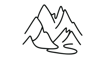 mountain range landscape one continuous line drawing. Adventure sports concept isolated on white background. Doodle vector illustration