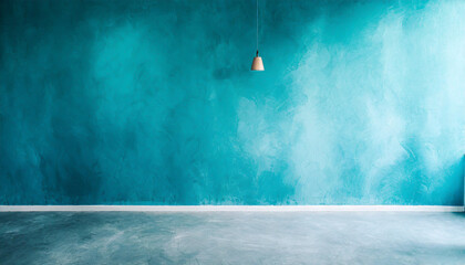 Blue wall in an empty room with concrete floor