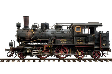 Fototapeta na wymiar Visualization of a vintage steam locomotive, profile view, with a transparent background