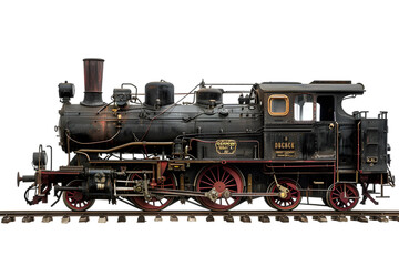 Visualization of a vintage steam locomotive, profile view, with a transparent background