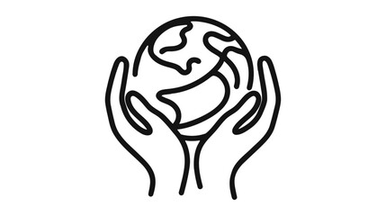 Single one line drawing of hands hold round earth. Globe icon silhouette for world protect concept illustration on white background. Design vector graphic