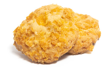 Two cornflakes cookies isolated on white background clipping path