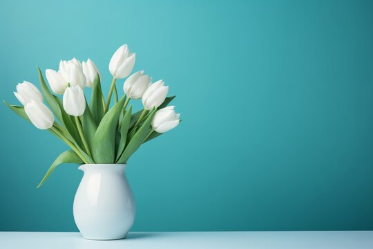 a white tulips in a white vase