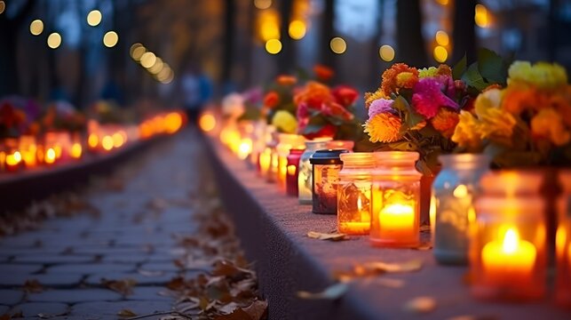 The Warmth of Colorful Candles in Solemn Commemoration on All Saints Day