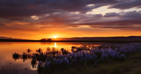 Obraz premium A Stunning Sunset Embraces the Wildlife of the National Park