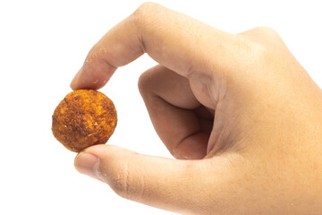 Hand holding palm cheese cookies isolated on white background clipping path