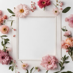 white frame with set of flower on white background