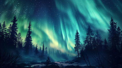 Fototapeta na wymiar Under the Northern Lights: The Majestic Aurora Borealis