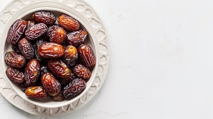 Ramadan Rituals, Plate of Mouthwatering Dates on White Textured Floor
