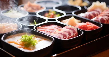 Foto op Aluminium A Delectable Set of Shabu Shabu and Suki Shabu in a Japanese Restaurant © coco