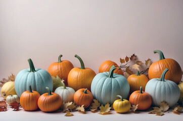Colorful halloween pumpkins autumn decoration, holiday seasonal concept.
