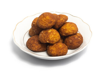 Palm cheese cookies in a small white plate isolated on white background clipping path