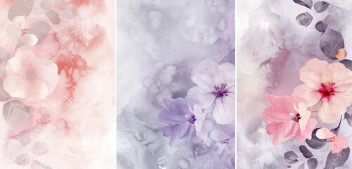 Elegant Floral Wallpaper Design with Soft Pink and Purple Tones, copy space