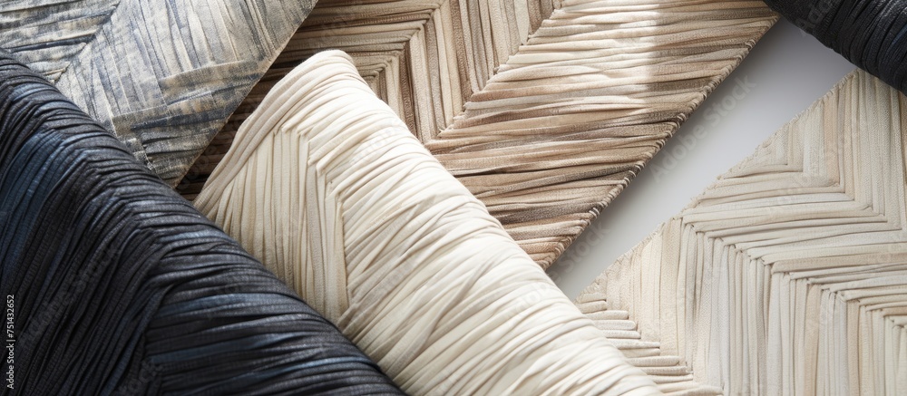 Poster a close-up view of a wall featuring a handcrafted pattern weave texture. the design showcases intric