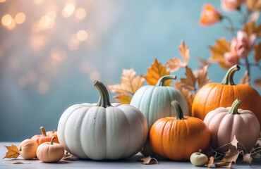 Colorful halloween pumpkins autumn decoration, holiday seasonal concept.
 - obrazy, fototapety, plakaty