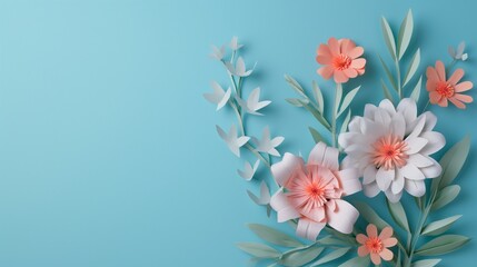 Paper flowers, copy space. Generative AI