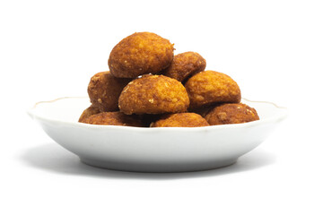 Palm cheese cookies in a small white plate isolated on white background clipping path