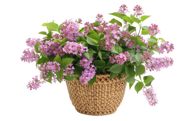 Lilac Delight: A Scalloped Rattan Pot isolated on transparent Background