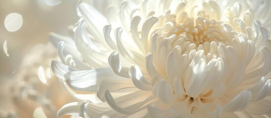 Macro close up of a delicate white flower with intricate petals and soft focus background