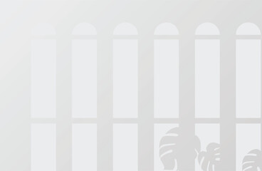 shadow of big windows with a large leaves plant on white color wall background. Used for backgrounds, cardboards, tropic concepts, autumn for product presentation podium and mockup. Editable. EPS 10